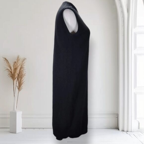 Vintage 60s Cashmere Midi Shift Dress Size M Beaded Crew Neckline Mod Sleeveless - Picture 3 of 14